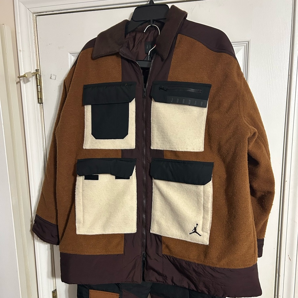 Jordan Brown and Cream Puffer Jacket